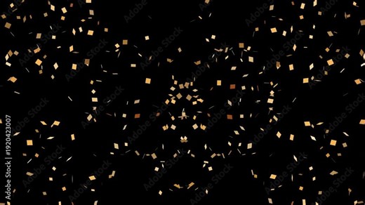 Confetti party explosion animation on green screen with golden color flakes falling, celebration congratulations background, festive sparkle burst overlay for joyful event videos on black screen in 4K