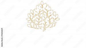Animated linear orange icon of tree with leaves. Line symbol is drawn gradually. Concept of organic food, gardening, ecology, nature. Vector illustration isolated on white background.