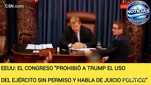 "EL CONGRESO DE EEUU PROHIBIO EL USO DEL EJÉRCITO A DONALD TRUMP" "Venezuela fue una acción de guerra ilegal y el presidente podría ser llamado a juicio político" : El congreso de estados unidos "activó la resolución sobre poderes de guerra y le puso un freno a la “locura belicista” de donald trump." Desde ahora, "el presidente no podrá usar a las fuerzas armadas sin análisis ni permiso del congreso, un límite directo a su deriva autoritaria." Trump queda “atado de manos” para “secuestrar y roba