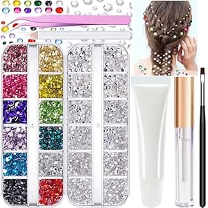 Face Gems Kit with Makeup Glue, Hair Gems Colorful Face Jewels Clear Face Rhinestones, Picker Pencil Tweezer and Brush for Face Eye Hair Body Makeup
