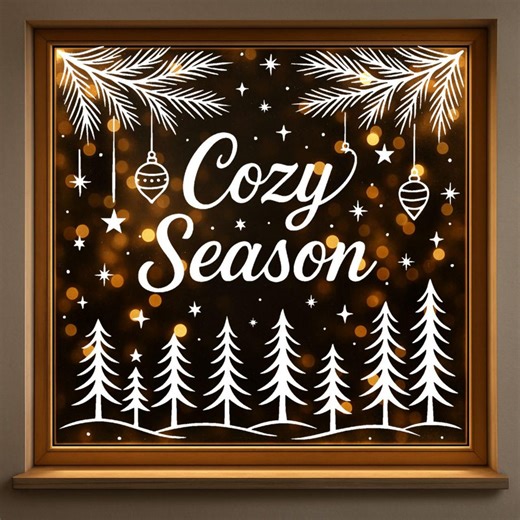Christmas Window Stencil | Cozy Season Printable Template (PNG PDF SVG) - Etsy