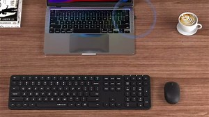 UBOTIE Colorful Wireless Computer Keybopard and Mouse Combo, Ultra Slim Office Business Silent Square Full Size QWERTY Keycaps Keyboards with Adjustable Optical Mice, 2.4GHz USB Receiver(Black)