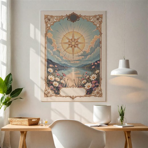 Art Nouveau Compass Rose Print, Lake Wildflower Landscape (digital Download) - Etsy