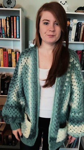 My first hexi-cardi! • Pattern by @PassioKnit Kelsie on YouTube. Such a good tutorial! • Yarn is Caron Jumbo Ombre in White Water • #crochet #crochetersoftiktok #crochettiktok #crochethexagoncardigan #hexagoncardigan #crochethexicardi