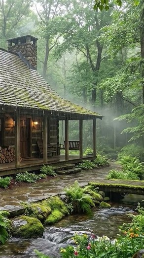 The Coziest Rain Sounds on a Forest Cabin Roof 🏡🌧️