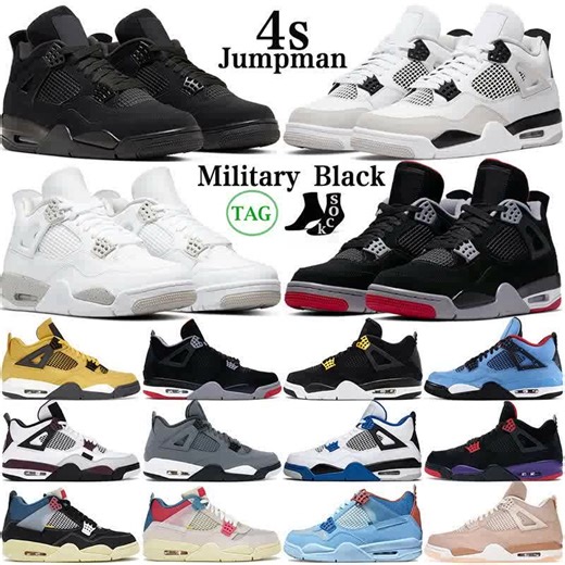 Watch Military Black OG 4 4s Mens Basketball Shoes White Oreo Red Thunder Sail University Blue Bred Cactus Jack Tour Yellow Women Sports Trainers in Action | Exclusive on on DHgate