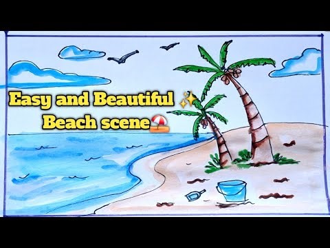 Beach Scenery Drawing for Beginners | How to Draw a Beautiful Beach scene easy