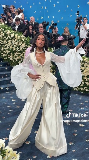 Laura Harrier Shines in Zac Posen Suit at Met Gala 2025