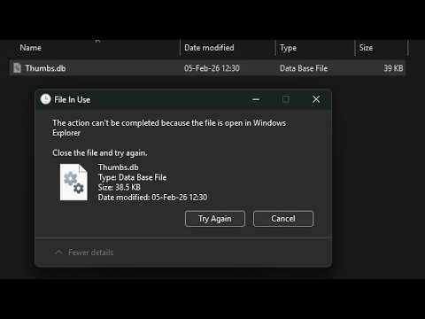 👍 Delete thumbs.db This action can't be completed because the file is open in Windows Explorer fix