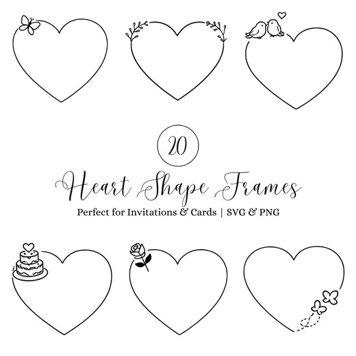 Heart Frame SVG Bundle, Minimalist Simple Love Heart Borders for Wedding Invitations, Cards, Valentine Designs, Digital Download - Etsy