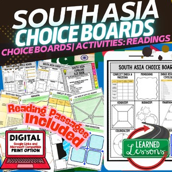 South Asia Activities, Choice Board, Google Geography, Reading Comprehension