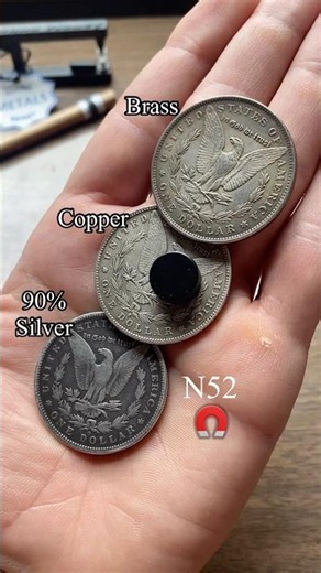 N52 Magnet sliding down Brass, Copper, and 90% Silver