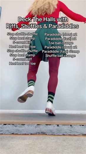 Jenne Vermes - Tap Dancer/Instructor on Instagram: "TAPPY HOLIDAY SEASON! Here’s a tutorial featuring Riffs, Shuffles, and Paradiddles, set to Deck the Halls! I hope you and/or your students enjoy this one! It fits perfectly to the rhythm of Deck the Halls but also may fit other sons as well! Let me know what song you try it to!! - Floor by @omarafloors Use my code JENNEV for a 10% discount if you want to get one! - Shoes from @danzarcorp Footwear: @blochdanceusa by @jsamsmif - #tapdance #tapdan