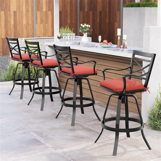 Reviews for Pellebant Swivel Cast Aluminum Outdoor Bar Stool with Sunbrella Red Cushion for Patio, Balcony, Garden (4-Pack) | Pg 1 - The Home Depot
