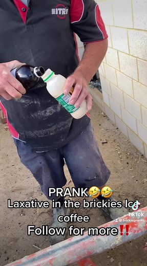 brickie pranks‼️ used 160ML of laxative put some in 2 ice coffee and how coke follow for more😈#fyp #fypシ #perth #bricklayer #bricktok #pranks