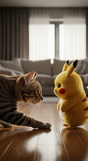 Pikachu Steps into Reality, Facing a Cat Unexpected Showdown #Pokemon #Cat #Battle