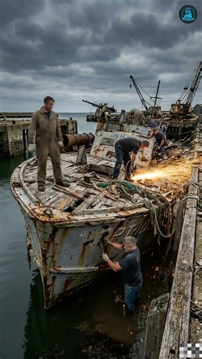 Satisfying 80-Year-Old War Boat Restoration Time-Lapse 🔧 From Rust to Perfect! #shorts