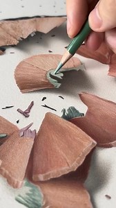 Between Fragment and Form: The delicate process of reconstructing natural textures through colored pencil precision. This intimate view captures the crucial moment where pigment meets paper—the green accent creating dimensional depth against warm terracotta hues. Note how the artist's strategic mark-making transforms flat surface into convincing organic material through patient layering and directional strokes that honor the structural integrity of the subject. A compelling demonstration of colo