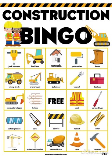 20 Construction Bingo Cards - Etsy