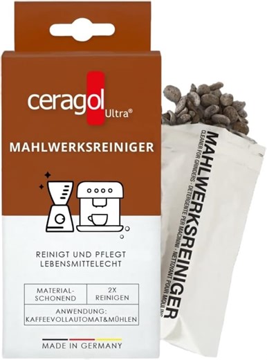 ceragol ultra Mahlwerks-Reiniger – Reinigungs-Granulat für Kaffee-Vollautomaten und Mühlen aller Art, effektiver Kaffee-Reiniger, 2 Stück für 2 Anwendungen