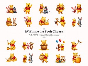 35 Winnie the Pooh Clipart | PNG and SVG Bundle | Cute Pooh Bear and Friends | Cartoon Clipart for Stickers, Crafts & Prints - Etsy Canada