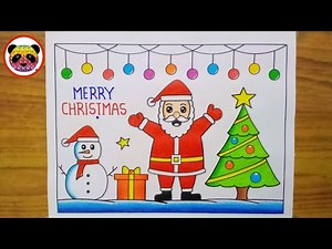 Merry Christmas Drawing Easy / Santa Claus Drawing / Christmas Tree Drawing / Christmas Day Drawing