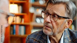 An optician explaining the results of an eye exam to a patient, showcasing patient education and.