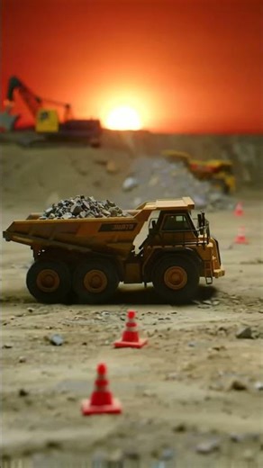 Miniature Construction Marvel: RC Excavator & Dump Truck at Sunset! 🌅🏗️