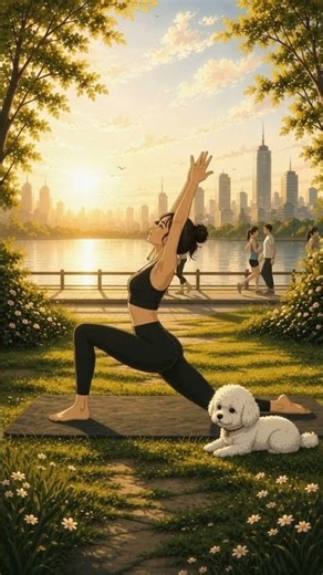Yoga by the water with my best friend 🤍🧘‍♀️#yoga #anime #calm