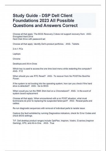 Study Guide DSP Dell Client Foundations 2023 All Possible Questions and Answers Correct