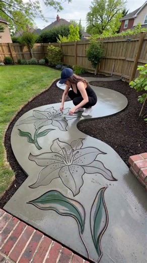 This Plain Backyard Path Became a Work of Art 🌸 #diy #Landscaping #HomeImprovement #construction