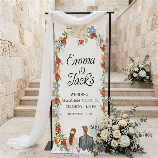 Personalized Wedding Timeline Banner Floral Frame, Custom Couple Wall Tapestry, Ceremony Reception Schedule Sign, Elegant Wedding Decor 2026 - Etsy