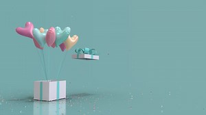 Gift Box Glitter Explode And Heart Shaped Balloons Fly Out Blue and Pastel