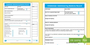Childminder Administering Medication Record Form