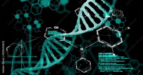 DNA strand and molecular structures, scientific research animation Stock Video