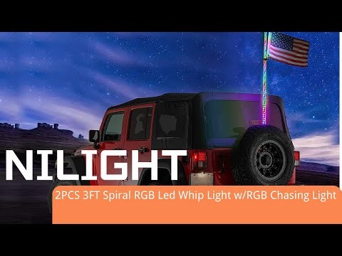 Nilight 3FT Spiral RGB Whip Lights | 360° Chasing Effects & Remote Control Demo