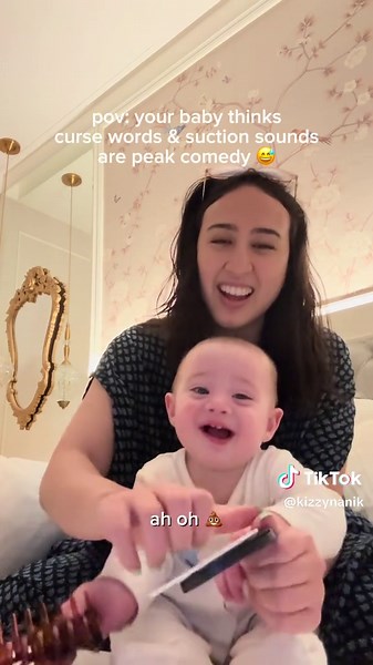 laughing at curse words already? we’re in trouble 😅 #momlifeunfiltered #babylaugh #funnybaby