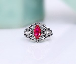 Victorian Filigree Ruby Black Rhodium Moissanite Ring Art Deco 925 Silver Wedding Bridal Engagement Ring Promise Birthday Gift Black Ring - Etsy
