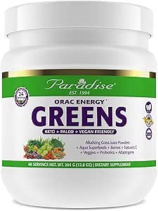 Paradise, ORAC Energy Greens Powder Extract, Super Antioxidants, Probiotics for Gut Health & Digestion, Vitamin C for Immunity, with Spirulina & Chlorella, Non-GMO, Gluten Free, 60 Servings