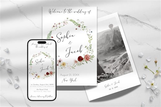 Whimsical Wildflower Printable Wedding Invitation Digital Template | Editable Canva Design - Etsy