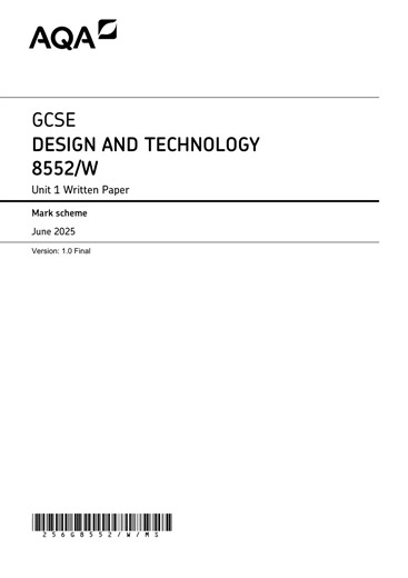 AQA GCSE Design And Technology Paper 1 2025 Mark Scheme