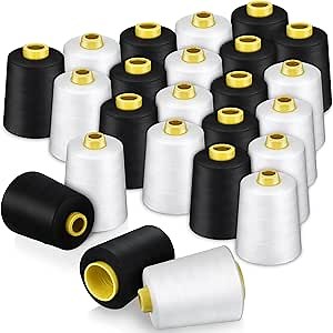 Timgle 24 Cones Polyester Embroidery Thread 6000 Yard Each Serger Thread All Purposes Sewing Machine Thread Spools for Overlock Quilting Piecing Sewing (White and Black)