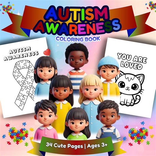 34 Autism Awareness Coloring Pages for Kids | Calm & Simple Printable PDF | Special Education Activity - Etsy
