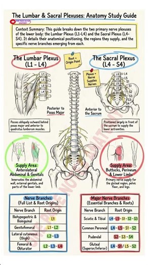 Lumbar & Sacral Plexus Anatomy in One Page ! #shorts #plexus #anatomy #lumbar #sacral #mbbsnotes