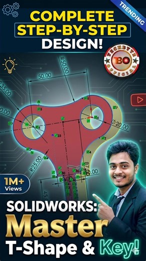 SolidWorks Master T-Shape & key / Manufacturing in SolidWorks 🔥SolidWorks Process Explained #Viral