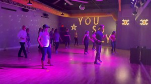 Friday night line dance party with Tim! 🧡 We had ALL levels in a judgement free zone. Lots of laughs and a great night overall! 🧡 | Fly Dance Fitness