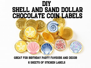 Seashell Sand Dollar Chocolate Coin Labels: Beach Party Favors (digital Download) - Etsy