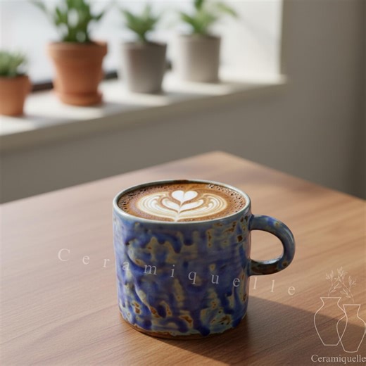 Wavy Pottery Ceramic Mug – 270 Ml Handmade Stoneware Latte Cup, Rustic Kiln Glazed Coffee Mug, Artisan Ceramic Gift for Coffee Lovers - Etsy