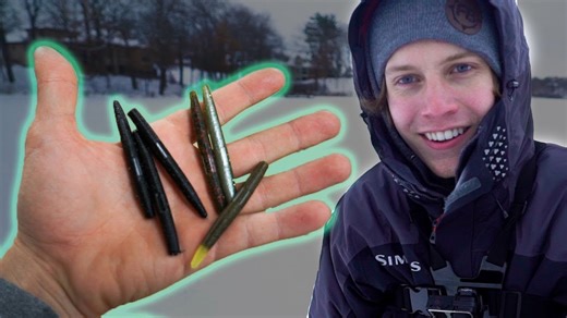 Ice fishing pond bass with Senko (wacky rigged)