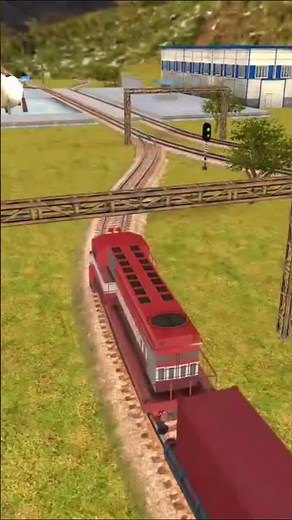 Red train passes over a beautiful bridge #trainsimulatorgame #trainsimgame #traingame